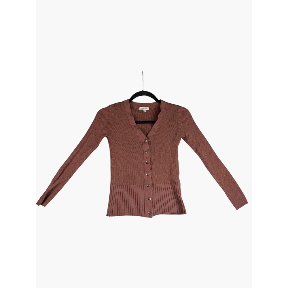 Madewell Merino Wool Silk Blend Ribbed V-Neck Cardigan Sweater Brown Small